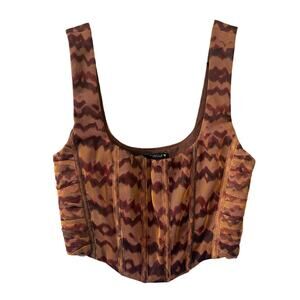 Zara Women’s Tulle Corset Top in Brown & Orange, size S Boho Party Fairy